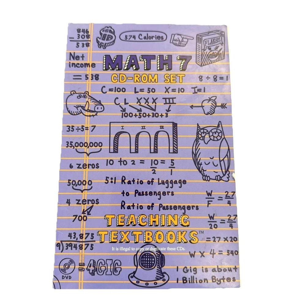Teaching Textbooks Math 7 CD's Cd-Rom Set Self Grading Home School 7th Grade